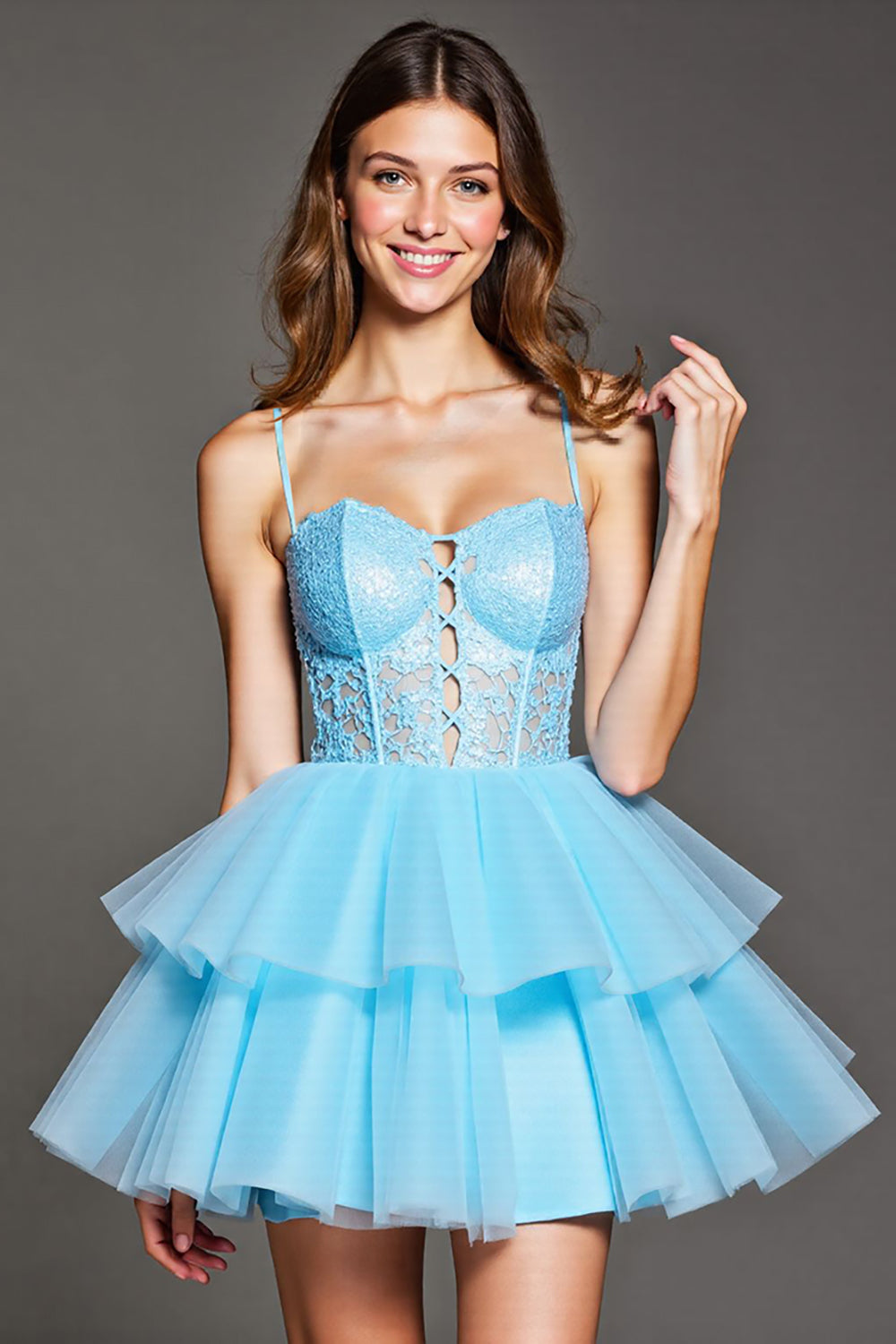 Sky Blue A Line Appliqued Homecoming Dress