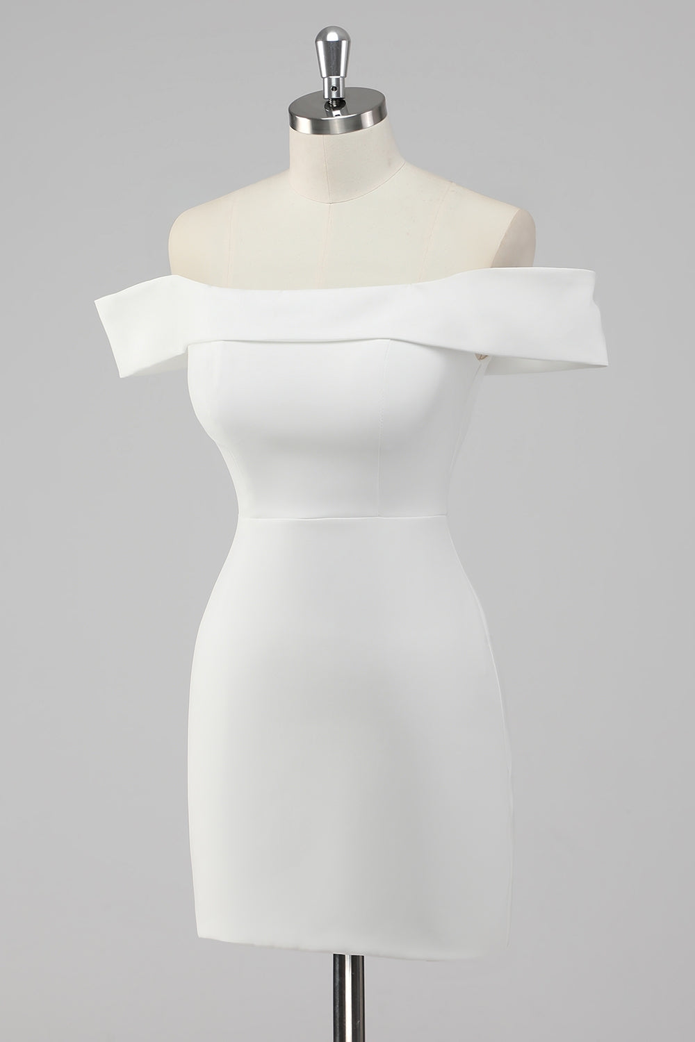 Simple Sheath Off the Shoulder Satin Short White Graduation Dress - Image 3