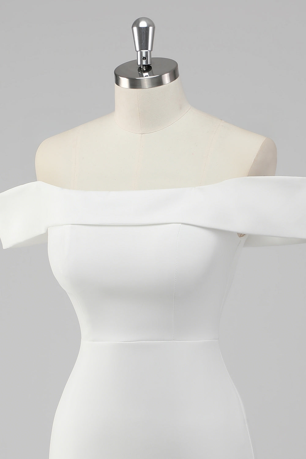 Simple Sheath Off the Shoulder Satin Short White Graduation Dress - Image 6