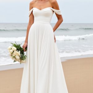 Simple Off The Shoulder Chiffon Ivory Wedding Dress