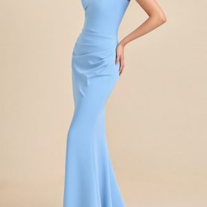 Sky Blue Satin Mermaid One Shoulder Bridesmaid Dress