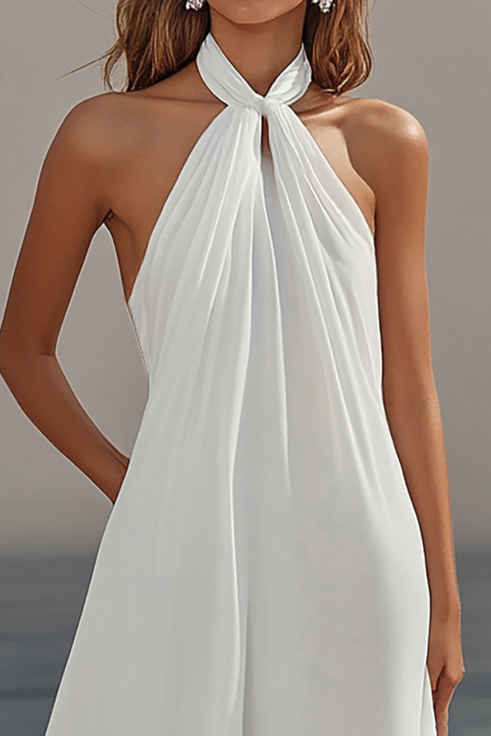 Simple White Halter A Line Chiffon Engagement Dress - Image 2