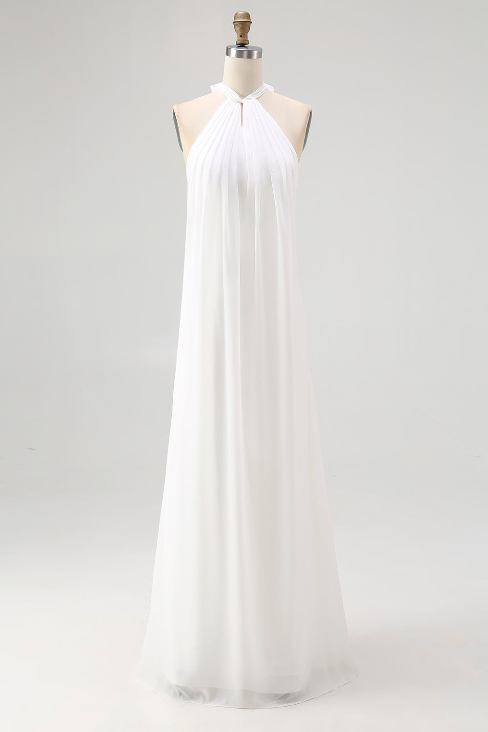 Simple White Halter A Line Chiffon Engagement Dress - Image 3