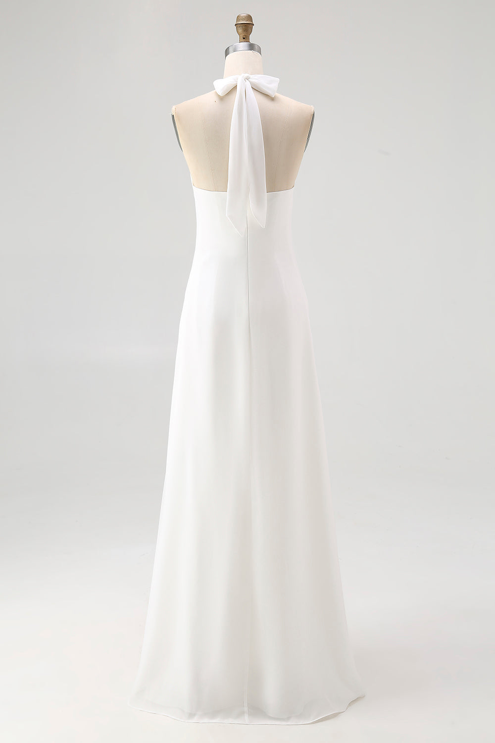 Simple White Halter A Line Chiffon Engagement Dress - Image 4