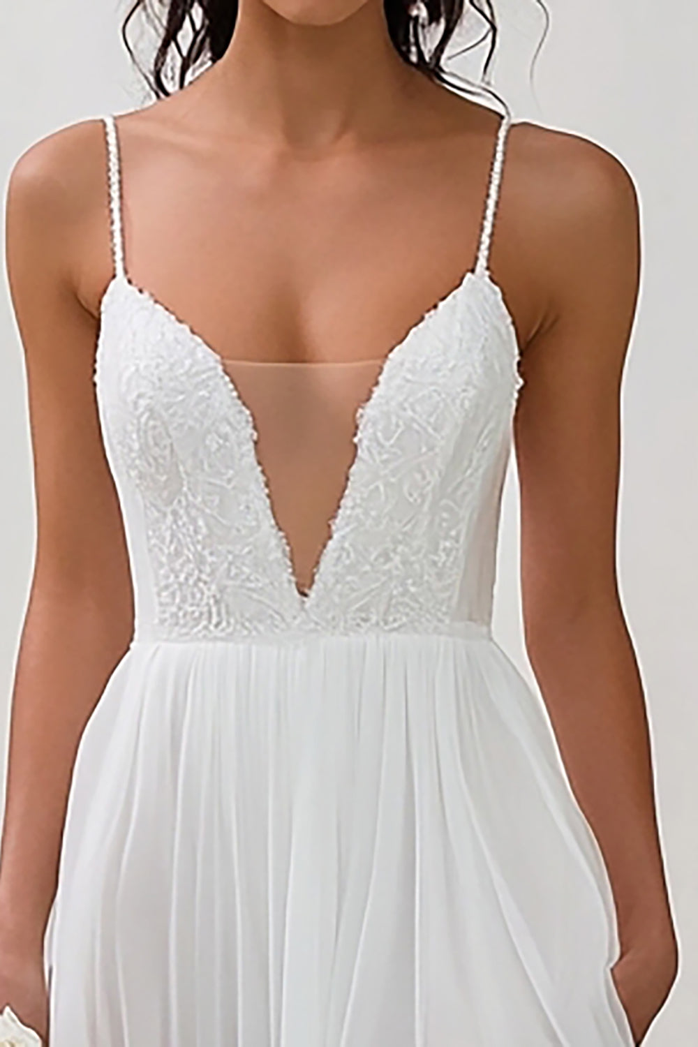 Simple White Spaghetti Straps Chiffon Engagement Dress - Image 2