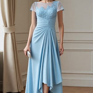 Sky Blue A Line Chiffon Appliqued Mother of the Bride Dress