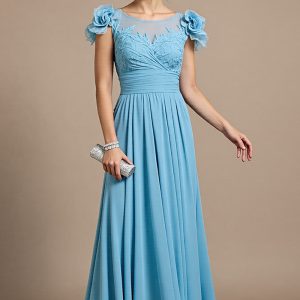 Sky Blue Appliqued A Line Mother of the Bride Dress with 3D Flowers