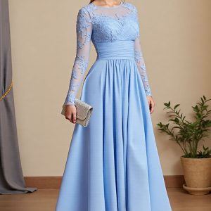 Sky Blue A Line Appliqued Mother Of The Bride Dress