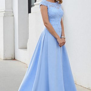 Sky Blue A Line Appliqued Long Mother of the Bride Dress