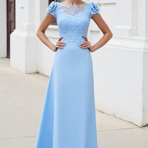 Sky Blue A Line Appliqued Mother of the Bride Dress with 3D Flowers