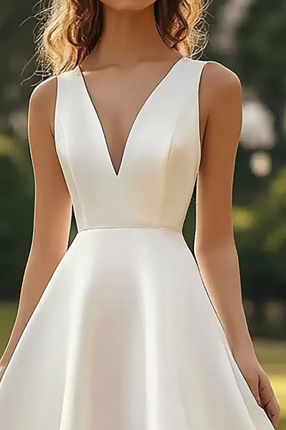 Simple Satin White A Line Midi Graduation Dress - Image 2