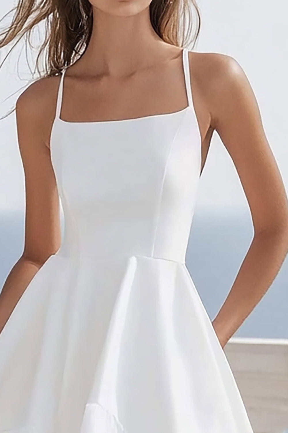 Ruffled High Low A Line White Graduation Dress - Image 2