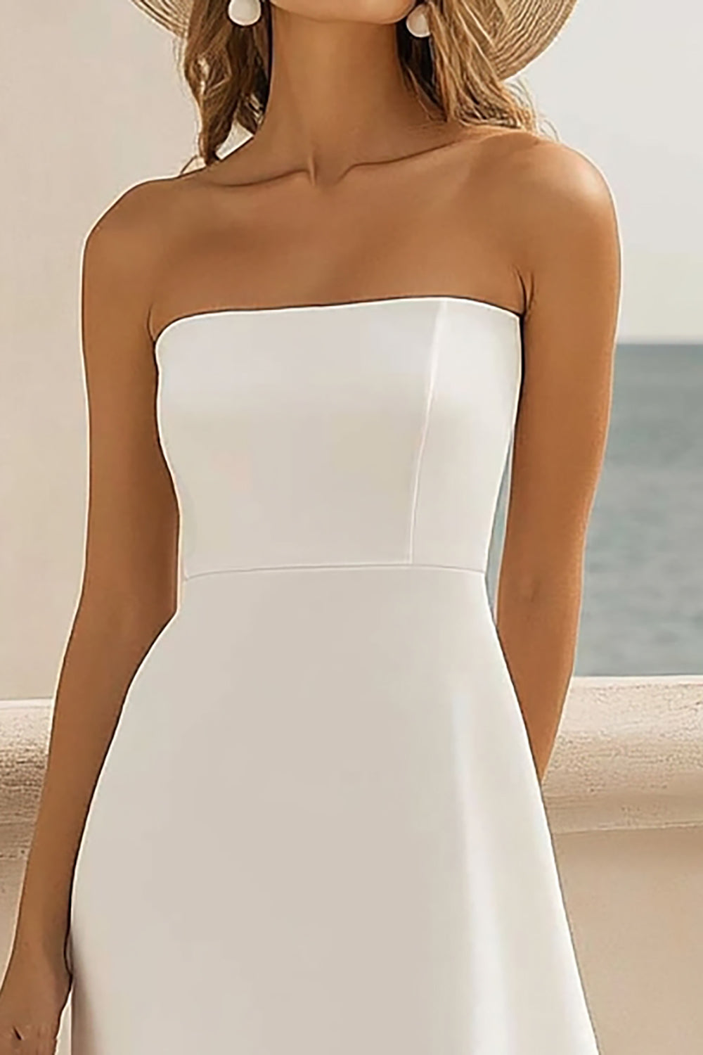 Simple White Strapless A Line High-Low Holiday Party Dress - Image 2