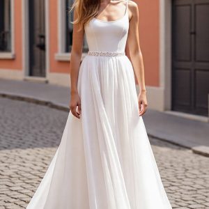 Simple Ivory Beaded A Line Wedding Dress