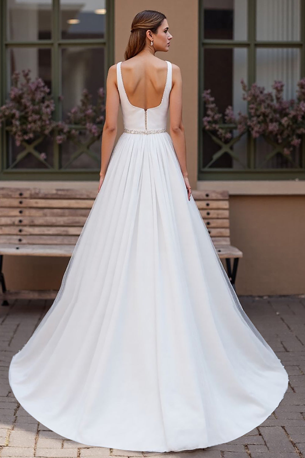 Simple Ivory Beaded A Line Wedding Dress - Image 2
