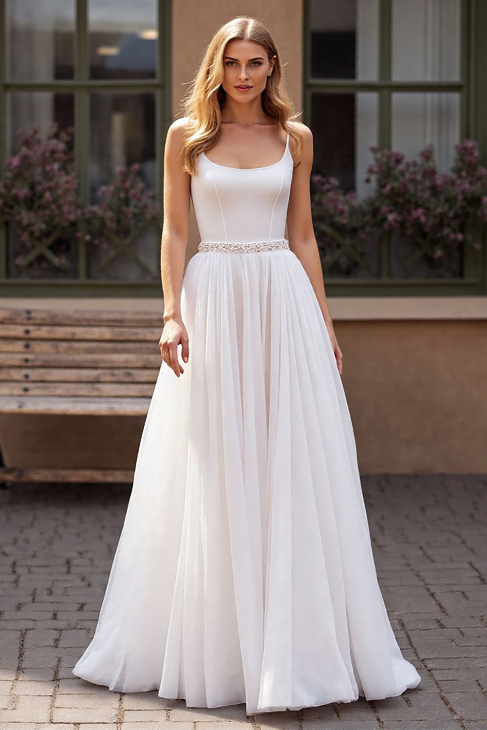 Simple Ivory Beaded A Line Wedding Dress - Image 3