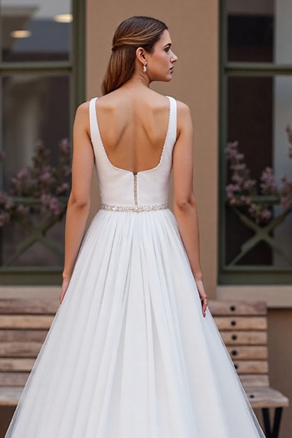 Simple Ivory Beaded A Line Wedding Dress - Image 5