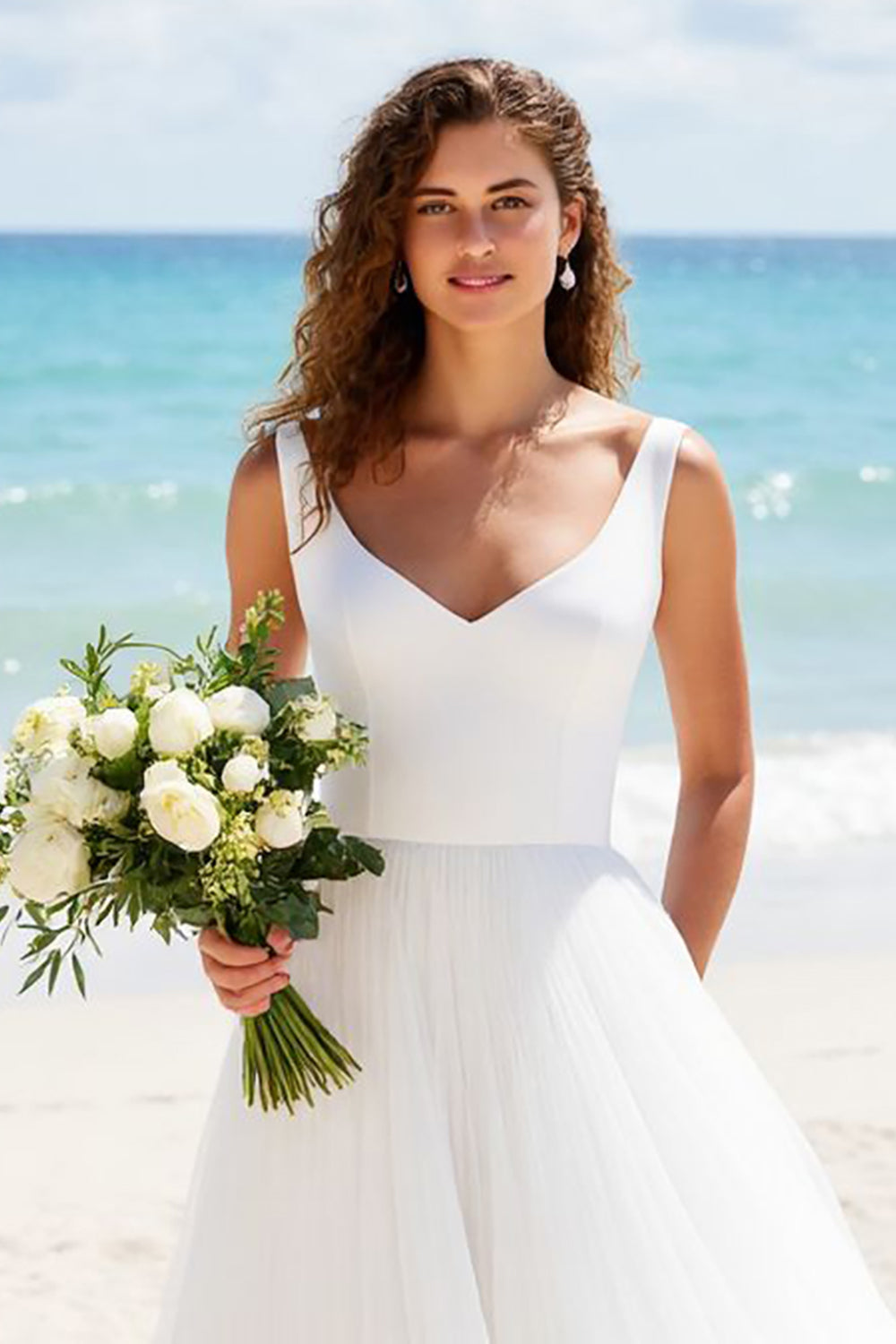 Simple Ivory V Neck A Line Wedding Dress - Image 3