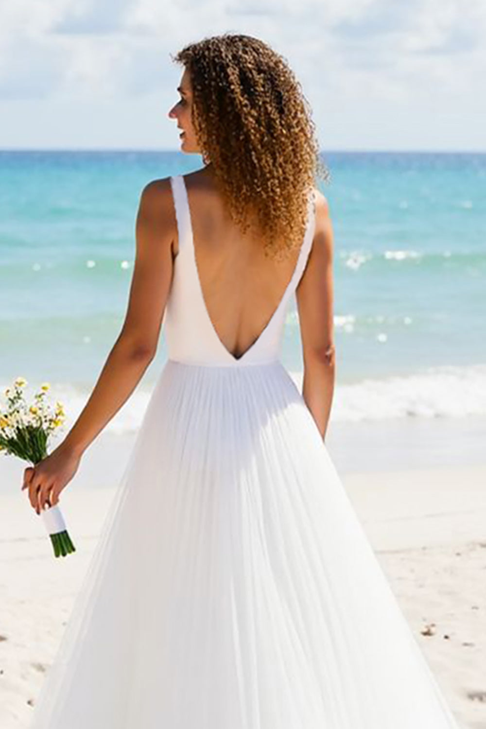 Simple Ivory V Neck A Line Wedding Dress - Image 4