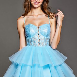 Sky Blue A Line Appliqued Homecoming Dress