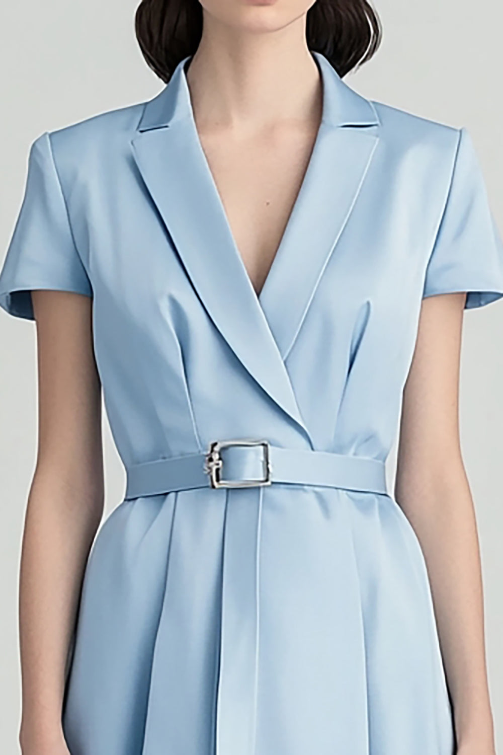 Sky Blue A Line Midi Dress with Belt - Image 3