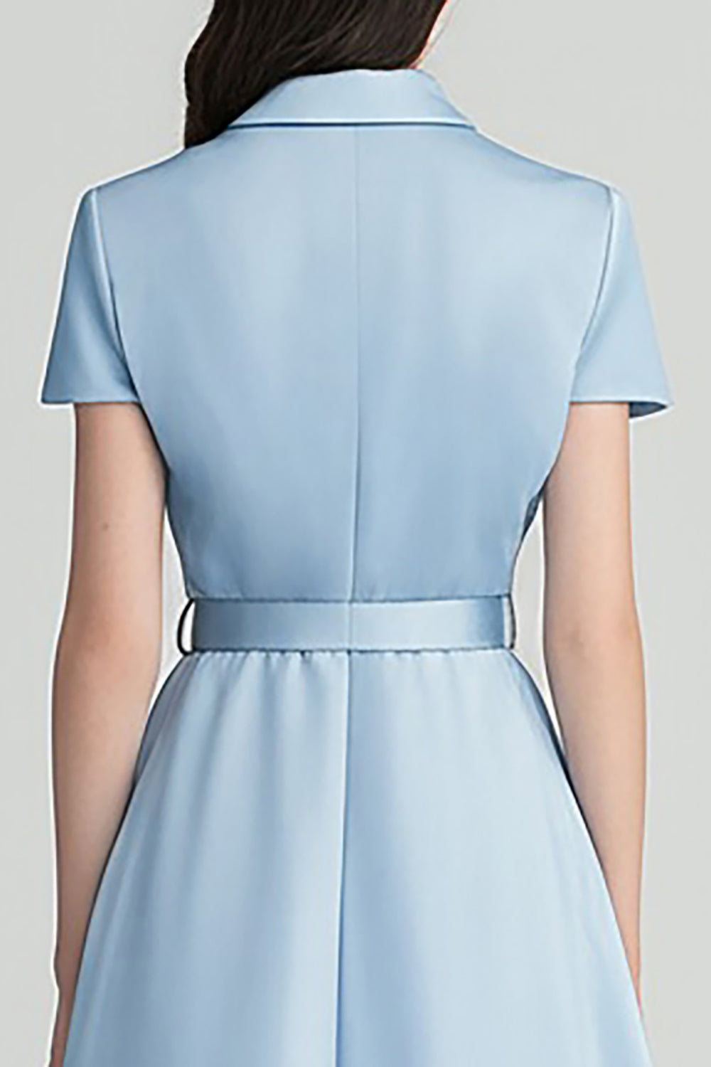 Sky Blue A Line Midi Dress with Belt - Image 4