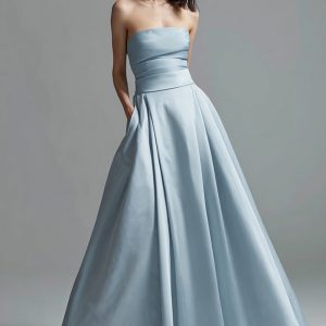 Sky Blue A-Line Strapless Satin Formal Dress