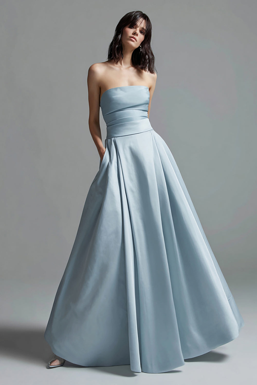 Sky Blue A-Line Strapless Satin Formal Dress