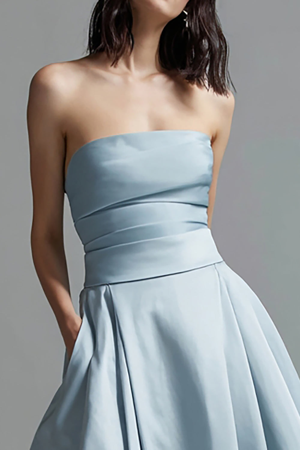 Sky Blue A-Line Strapless Satin Formal Dress - Image 2