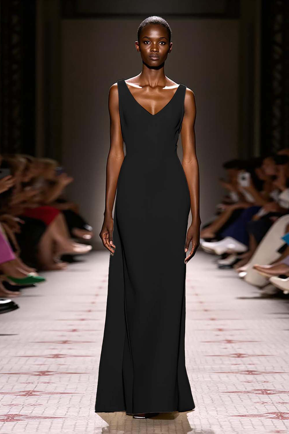 Simple Ivory V-Neck Sheath Long Evening Dress - Image 5