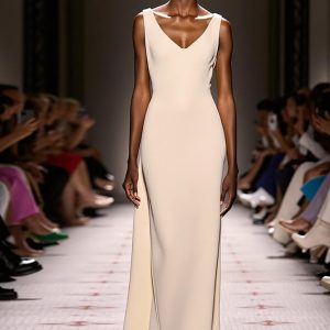 Simple Ivory V-Neck Sheath Long Evening Dress