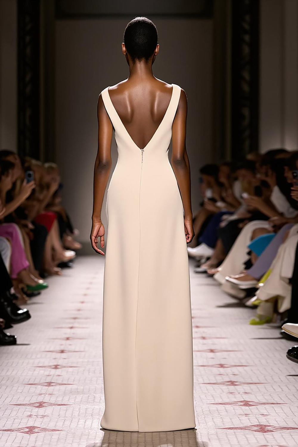 Simple Ivory V-Neck Sheath Long Evening Dress - Image 2