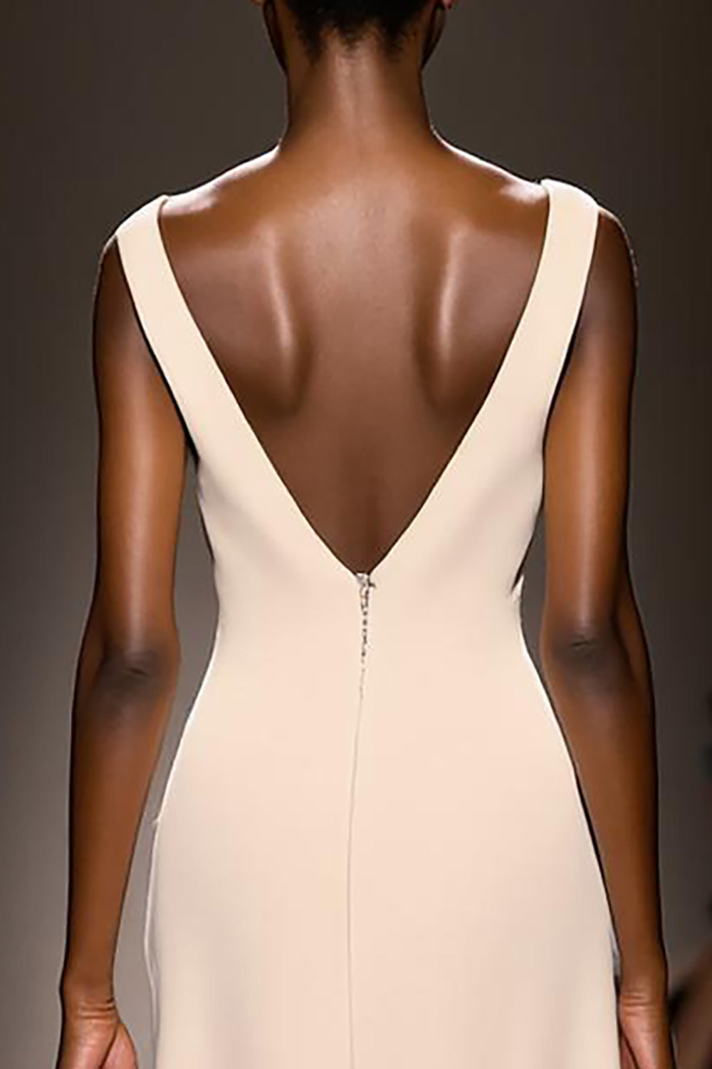 Simple Ivory V-Neck Sheath Long Evening Dress - Image 4