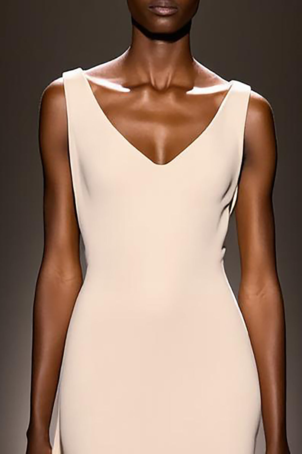 Simple Ivory V-Neck Sheath Long Evening Dress - Image 3