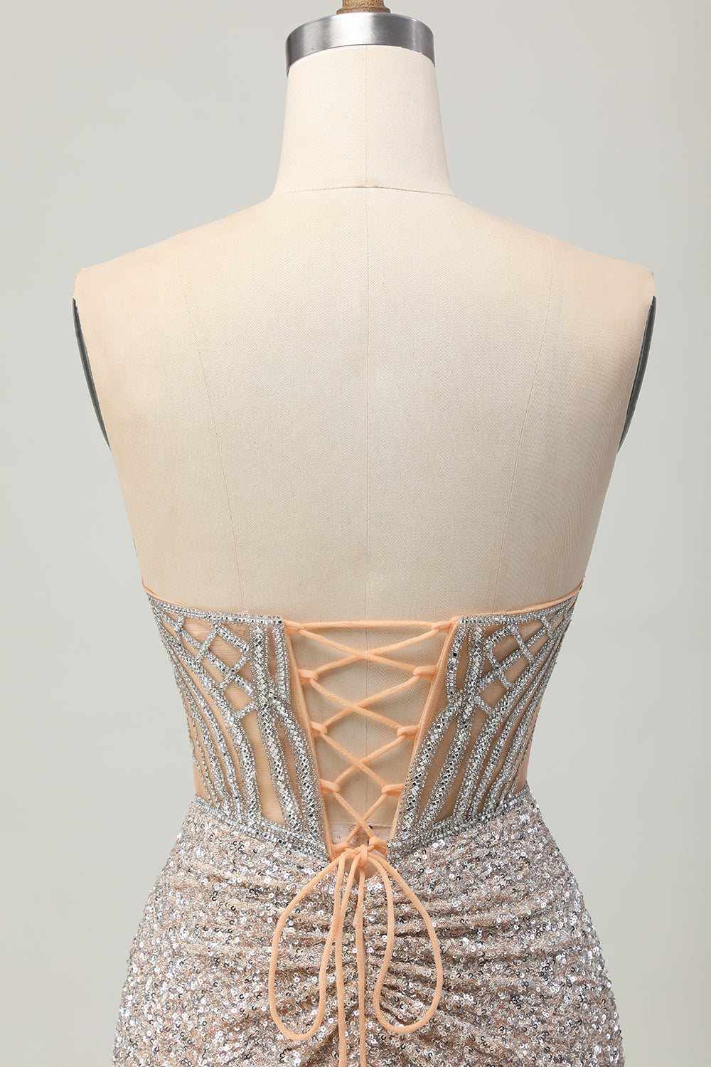 Silver Strapless Bodycon Sequin Homecoming Dress with Slit - Image 7