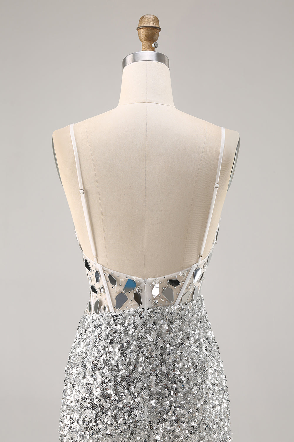 Silver Sequin Corset Homecoming Dress with Mirrors - Image 5