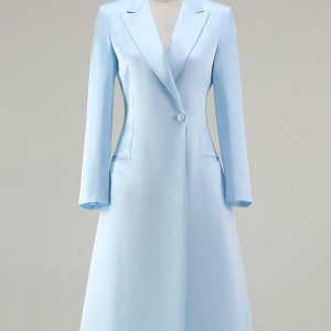 Sky Blue Peak Laplel Midi Business Casual Dress with Long Sleeves