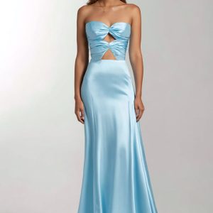 Sky Blue Strapless Cut Out Mermaid Satin Formal Dress