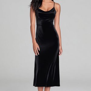 Simple Black Sheath Spaghetti Straps Midi Holiday Dress