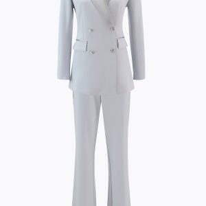 Silver Peak Lapel Long Sleeve 2-Piece Women Pantsuits