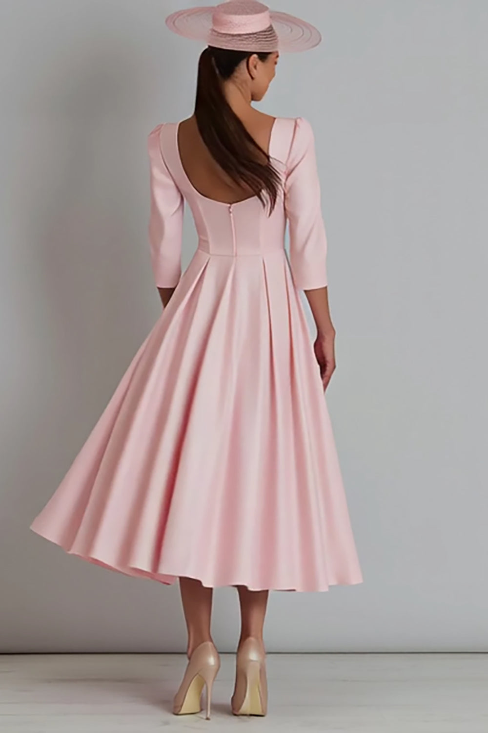 Simple Pink A-Line Square Neck Work Dress - Image 2