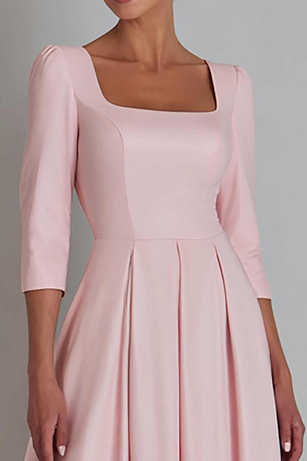 Simple Pink A-Line Square Neck Work Dress - Image 3