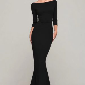 Simple Mermaid Bateau Neck Black Tie Dress