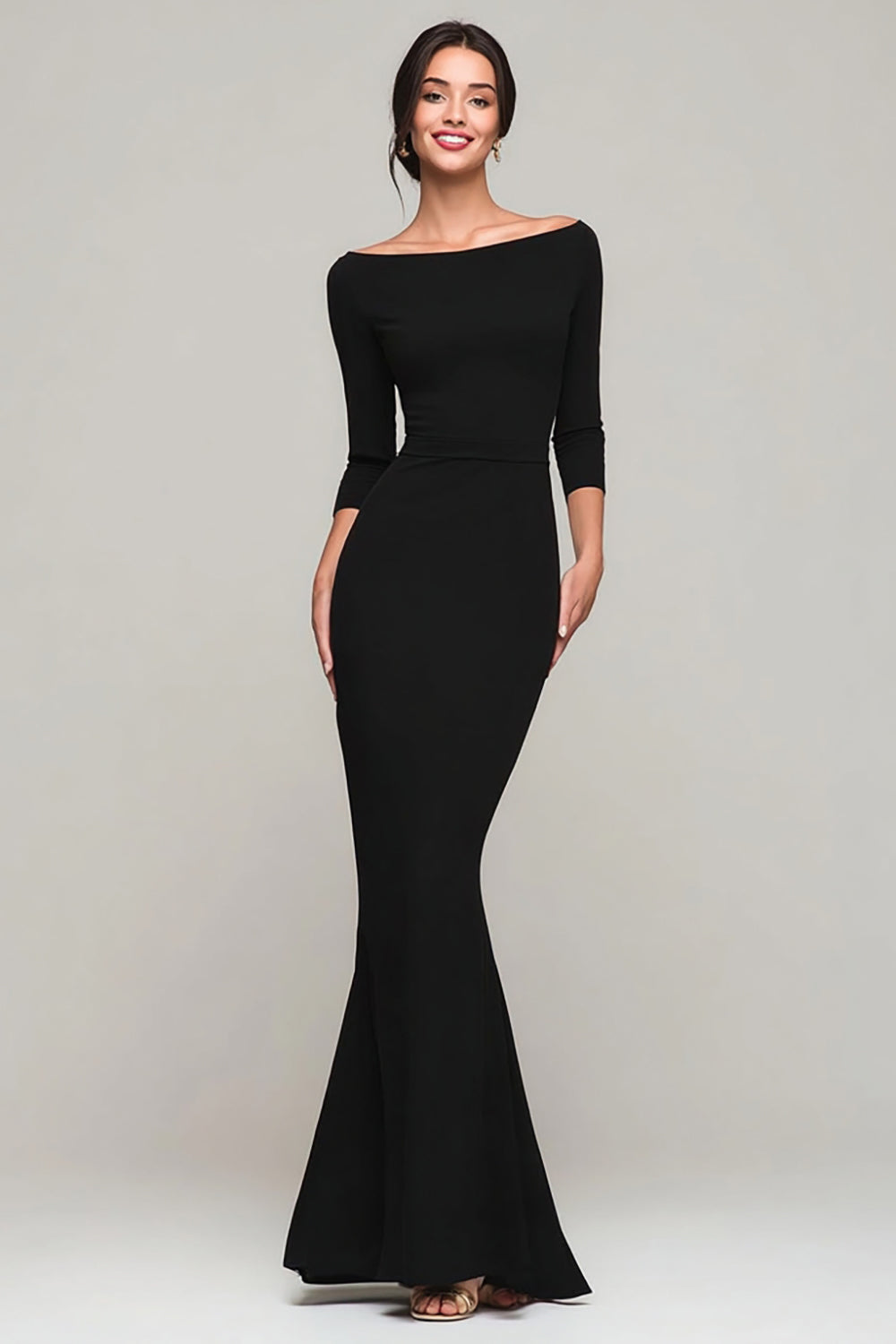 Simple Mermaid Bateau Neck Black Tie Dress