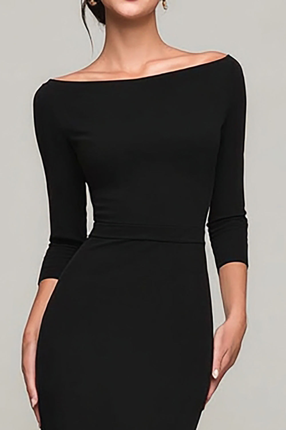 Simple Mermaid Bateau Neck Black Tie Dress - Image 2
