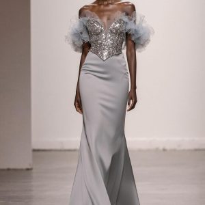 Silver Mermaid Off The Shoulder Gala Dress with Sequins