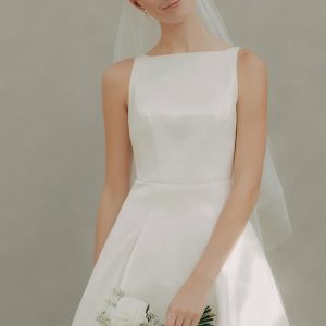Simple A-Line White Satin Bridal Shower Dress