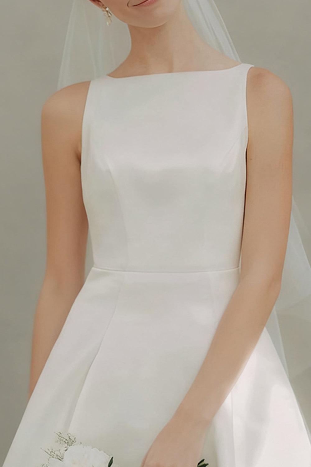 Simple A-Line White Satin Bridal Shower Dress - Image 2