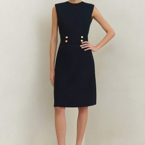 Simple Round Neck Black A Line Work Dress