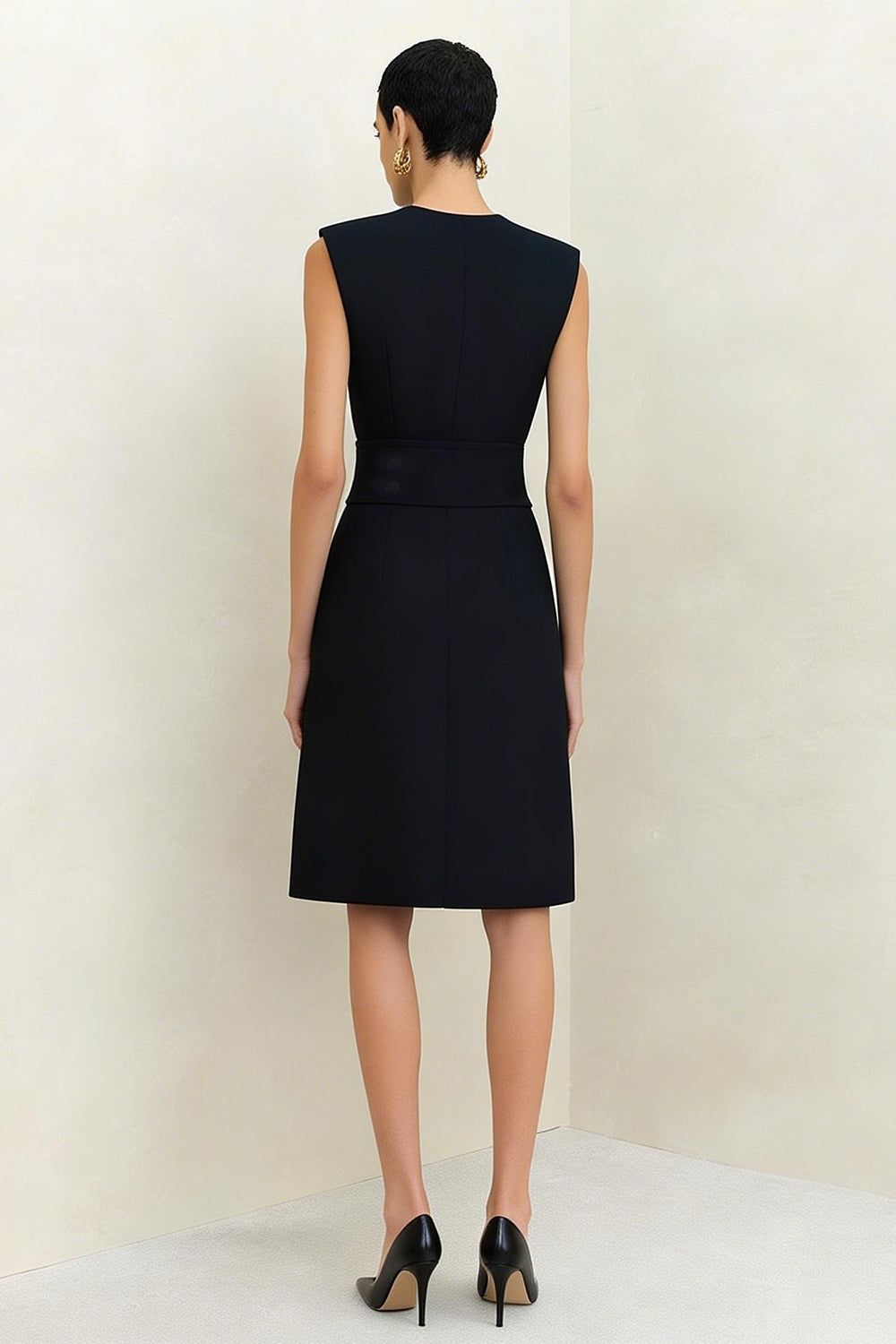 Simple Round Neck Black A Line Work Dress - Image 2